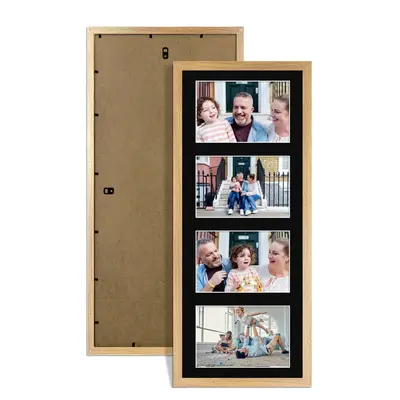 Oak Colour Multi Aperture Photo Frame 6X4 (x4) Pictures – Collage Wall Frame For Family Photos – 50x20cm Picture Frame Size