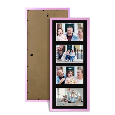 Pastel Pink Colour Multi Aperture Photo Frame 6X4 (x4) Pictures – Collage Wall Frame for Family Photos – 50x20cm Picture Frame Size