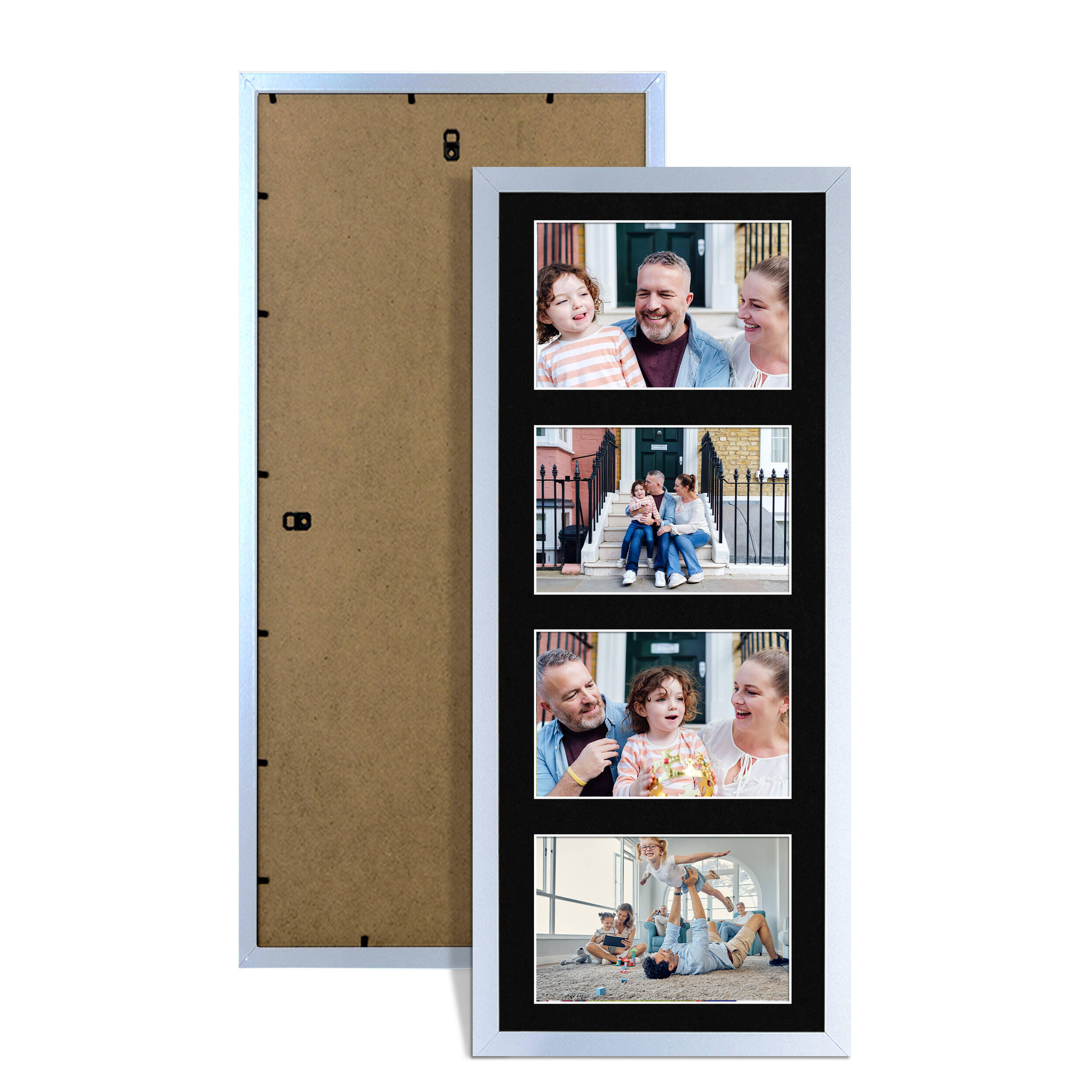 Silver Colour Multi Aperture Photo Frame 6X4 (x4) Pictures – Collage Wall Frame for Family Photos – 50x20cm Picture Frame Size