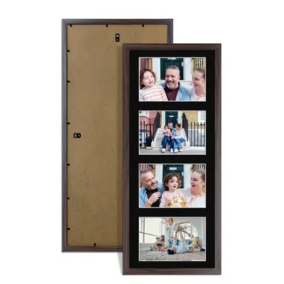 Walnut Colour Multi Aperture Photo Frame 6X4 (x4) Pictures – Collage Wall Frame For Loved Ones Photos – 50x20cm Frame Size