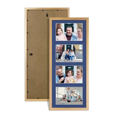 Oak Colour Multi Aperture Photo Frame 6X4 (x4) Pictures – Collage Wall Frame for Family Photos – 50x20cm Picture Frame Size