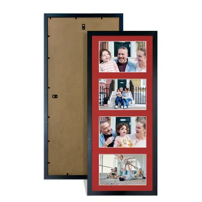 Black Colour Multi Aperture Photo Frame 6X4 (x4) Pictures – Collage Wall Frame for Family Photos – 50x20cm Picture Frame Size