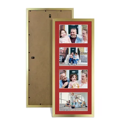 Gold Colour Multi Aperture Photo Frame 6X4 (x4) Pictures – Collage Wall Frame For Loved Ones Photos – 50x20cm Frame Size