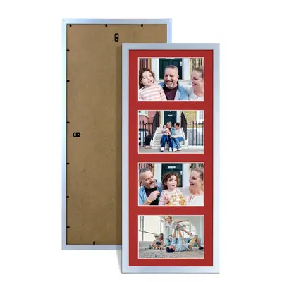 Silver Colour Multi Aperture Photo Frame 6X4 (x4) Pictures – Collage Wall Frame for Family Photos – 50x20cm Picture Frame Size