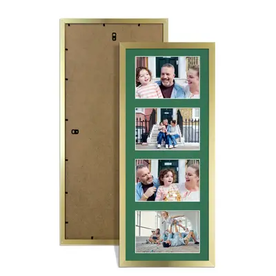 Gold Colour Multi Aperture Photo Frame 6X4 (x4) Pictures – Collage Wall Frame for Family Photos – 50x20cm Picture Frame Size