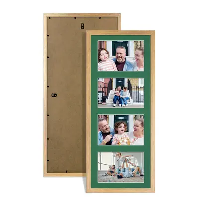 Oak Colour Multi Aperture Photo Frame 6X4 (x4) Pictures – Collage Wall Frame for Family Photos – 50x20cm Picture Frame Size