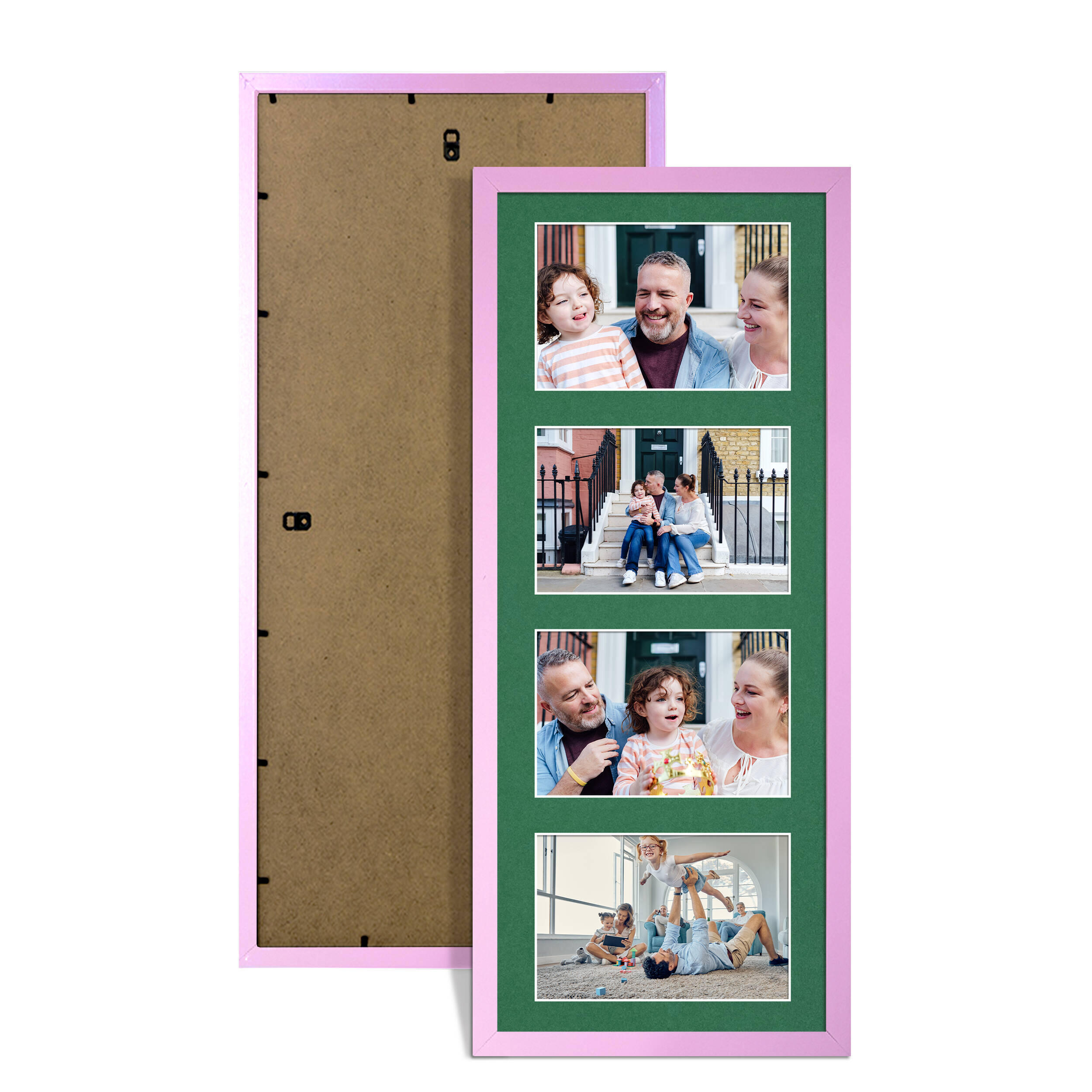 Pastel Pink Colour Multi Aperture Photo Frame 6X4 (x4) Pictures – Collage Wall Frame for Family Photos – 50x20cm Picture Frame Size