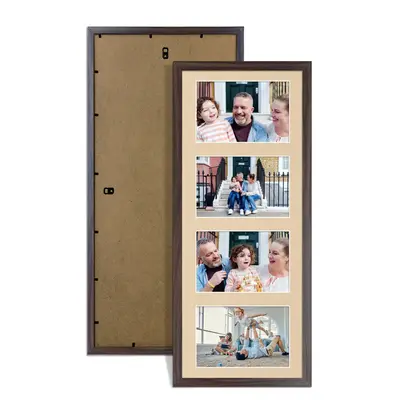 Walnut Colour Multi Aperture Photo Frame 6X4 (x4) Pictures – Collage Wall Frame for Family Photos – 50x20cm Picture Frame Size