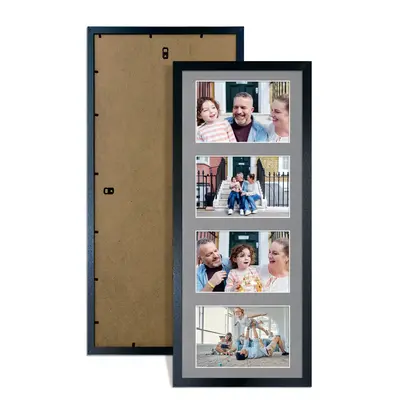 Black Colour Multi Aperture Photo Frame 6X4 (x4) Pictures – Collage Wall Frame For Loved Ones Photos – 50x20cm Frame Size