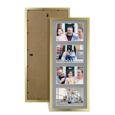 Gold Colour Multi Aperture Photo Frame 6X4 (x4) Pictures – Collage Wall Frame for Family Photos – 50x20cm Picture Frame Size
