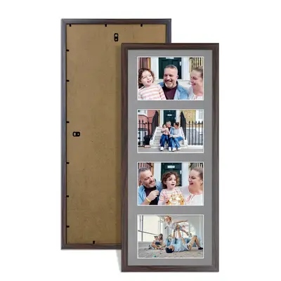 Walnut Colour Multi Aperture Photo Frame 6X4 (x4) Pictures – Collage Wall Frame For Loved Ones Photos – 50x20cm Frame Size