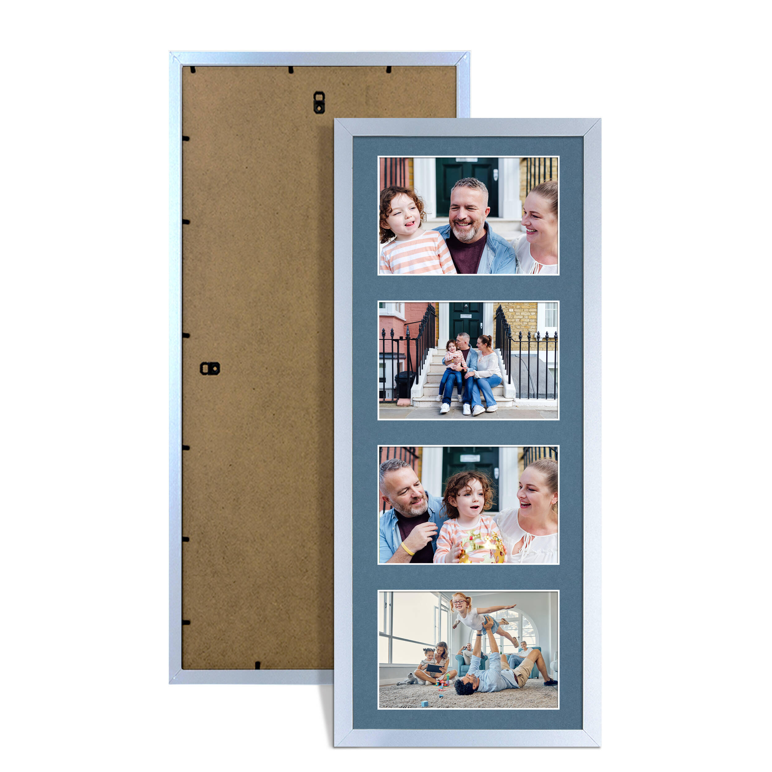 Silver Colour Multi Aperture Photo Frame 6X4 (x4) Pictures – Collage Wall Frame For Family Photos – 50x20cm Picture Frame Size