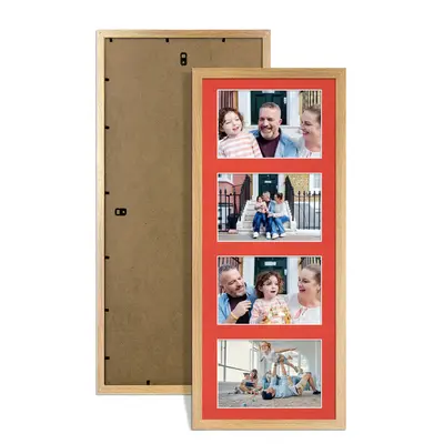 Oak Colour Multi Aperture Photo Frame 6X4 (x4) Pictures – Collage Wall Frame for Family Photos – 50x20cm Picture Frame Size