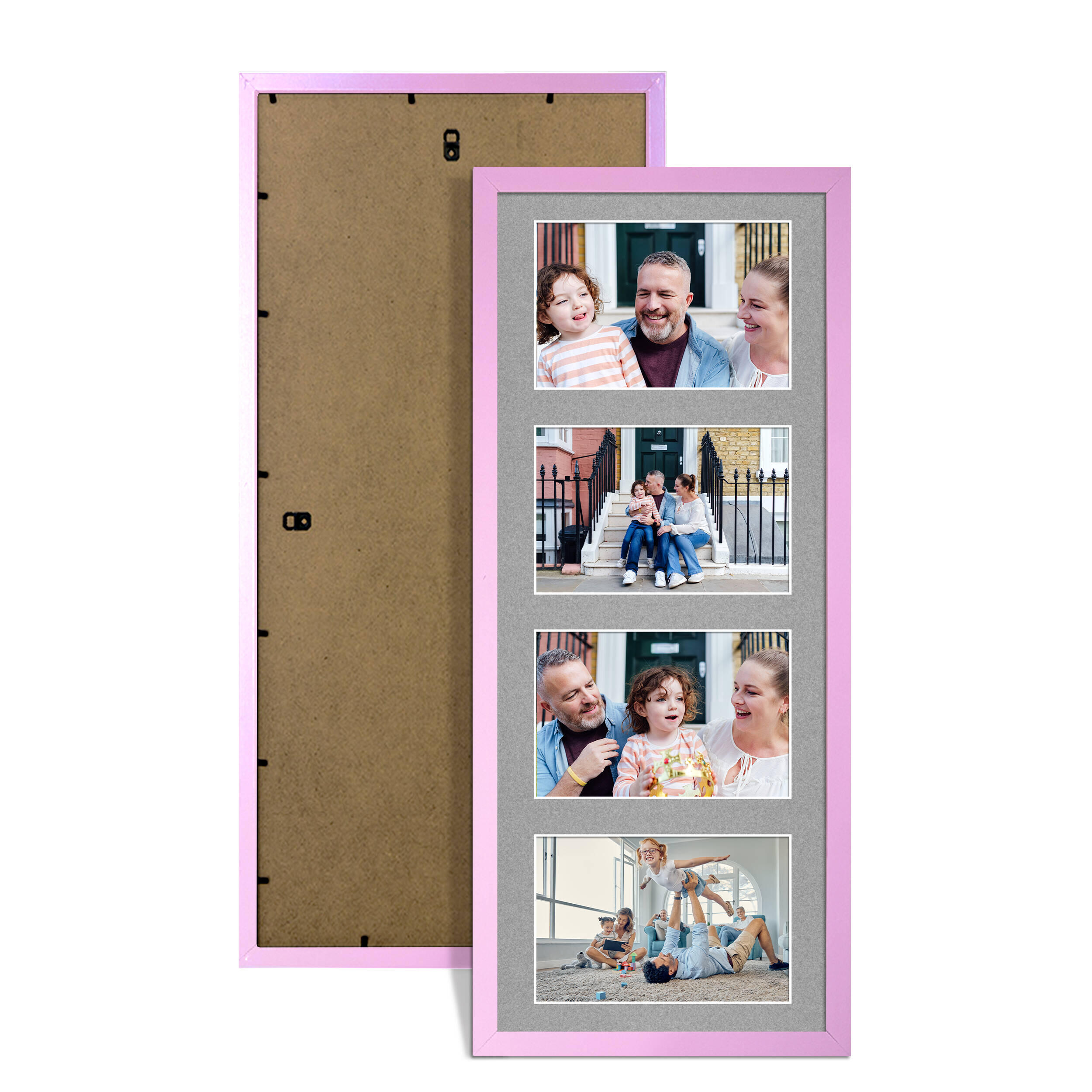 Pastel Pink Colour Multi Aperture Photo Frame 6X4 (x4) Pictures – Collage Wall Frame For Family Photos – 50x20cm Picture Frame Size