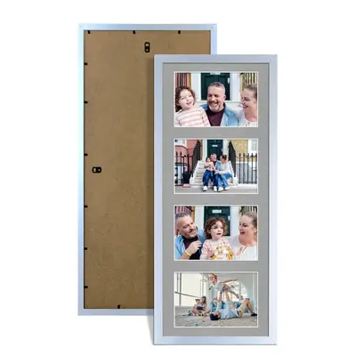 Silver Colour Multi Aperture Photo Frame 6X4 (x4) Pictures – Collage Wall Frame For Loved Ones Photos – 50x20cm Frame Size