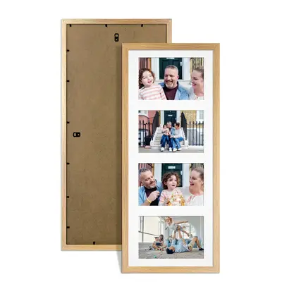 Oak Colour Multi Aperture Photo Frame 6X4 (x4) Pictures – Collage Wall Frame For Loved Ones Photos – 50x20cm Frame Size