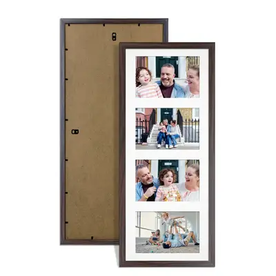 Walnut Colour Multi Aperture Photo Frame 6X4 (x4) Pictures – Collage Wall Frame for Family Photos – 50x20cm Picture Frame Size