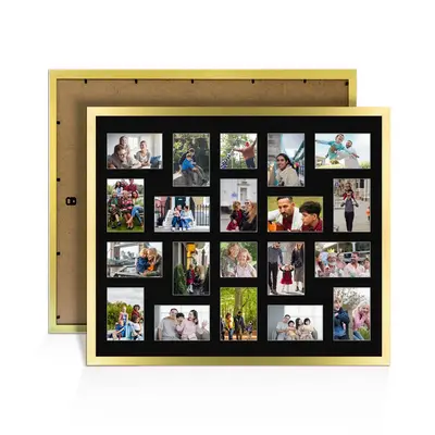 Gold Colour Multi Aperture Photo Frame 6X4 (x18) and 4X4 (x2) Pictures – Collage Wall Frame For Family Photos – 80x70cm Picture Frame Size