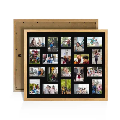 Oak Colour Multi Aperture Photo Frame 6X4 (x18) and 4X4 (x2) Pictures – Collage Wall Frame for Family Photos – 80x70cm Picture Frame Size