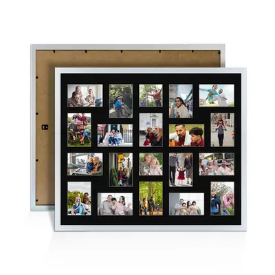 Silver Colour Multi Aperture Photo Frame 6X4 (x18) and 4X4 (x2) Pictures – Collage Wall Frame For Family Photos – 80x70cm Picture Frame Size