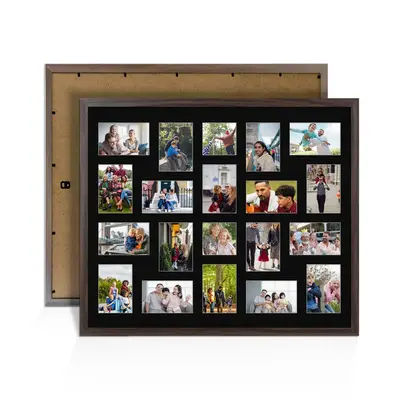 Walnut Colour Multi Aperture Photo Frame 6X4 (x18) and 4X4 (x2) Pictures – Collage Wall Frame For Family Photos – 80x70cm Picture Frame Size