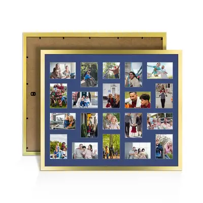 Gold Colour Multi Aperture Photo Frame 6X4 (x18) and 4X4 (x2) Pictures – Collage Wall Frame For Loved Ones Photos – 80x70cm Frame Size