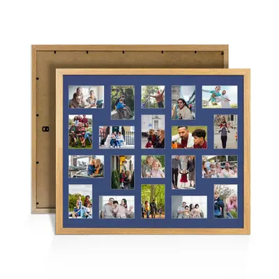 Oak Colour Multi Aperture Photo Frame 6X4 (x18) and 4X4 (x2) Pictures – Collage Wall Frame For Loved Ones Photos – 80x70cm Frame Size