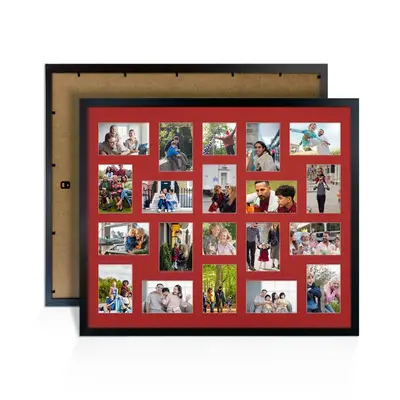 Black Colour Multi Aperture Photo Frame 6X4 (x18) and 4X4 (x2) Pictures – Collage Wall Frame For Family Photos – 80x70cm Picture Frame Size