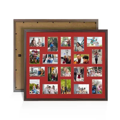 Walnut Colour Multi Aperture Photo Frame 6X4 (x18) and 4X4 (x2) Pictures – Collage Wall Frame for Family Photos – 80x70cm Picture Frame Size
