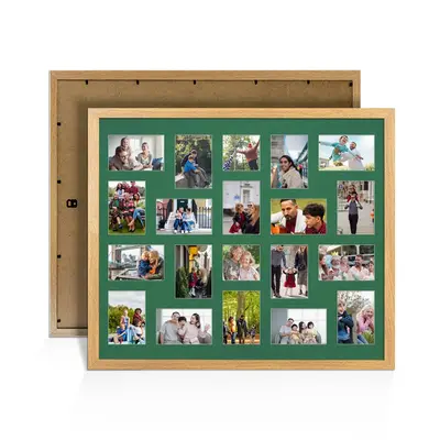 Oak Colour Multi Aperture Photo Frame 6X4 (x18) and 4X4 (x2) Pictures – Collage Wall Frame For Family Photos – 80x70cm Picture Frame Size