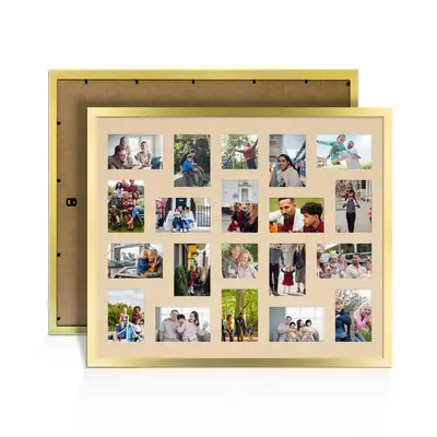 Gold Colour Multi Aperture Photo Frame 6X4 (x18) and 4X4 (x2) Pictures – Collage Wall Frame for Family Photos – 80x70cm Picture Frame Size