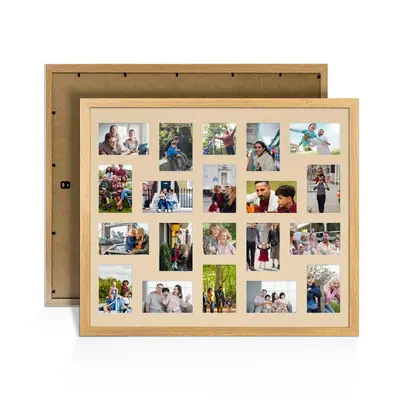 Oak Colour Multi Aperture Photo Frame 6X4 (x18) and 4X4 (x2) Pictures – Collage Wall Frame For Family Photos – 80x70cm Picture Frame Size