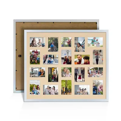Silver Colour Multi Aperture Photo Frame 6X4 (x18) and 4X4 (x2) Pictures – Collage Wall Frame for Family Photos – 80x70cm Picture Frame Size