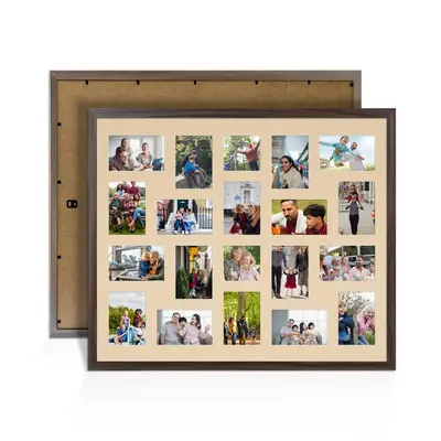 Walnut Colour Multi Aperture Photo Frame 6X4 (x18) and 4X4 (x2) Pictures – Collage Wall Frame for Family Photos – 80x70cm Picture Frame Size