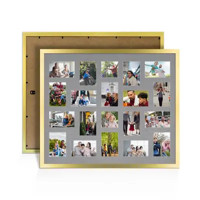 Gold Colour Multi Aperture Photo Frame 6X4 (x18) and 4X4 (x2) Pictures – Collage Wall Frame for Family Photos – 80x70cm Picture Frame Size