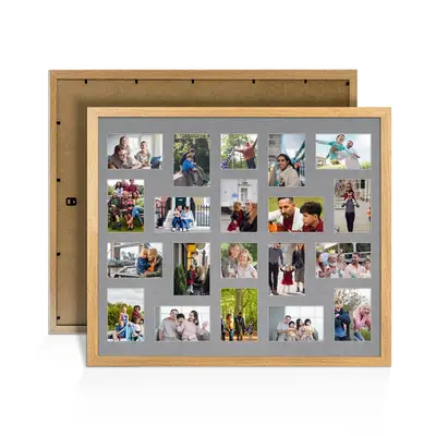 Oak Colour Multi Aperture Photo Frame 6X4 (x18) and 4X4 (x2) Pictures – Collage Wall Frame for Family Photos – 80x70cm Picture Frame Size
