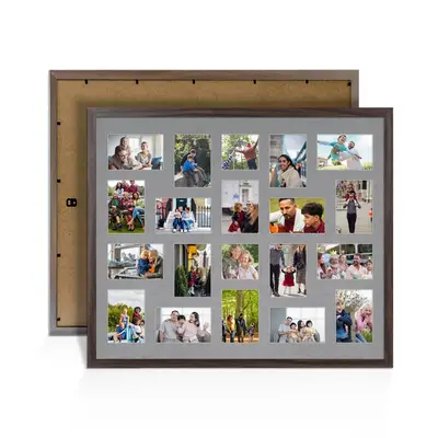 Walnut Colour Multi Aperture Photo Frame 6X4 (x18) and 4X4 (x2) Pictures – Collage Wall Frame For Loved Ones Photos – 80x70cm Frame Size