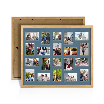 Oak Colour Multi Aperture Photo Frame 6X4 (x18) and 4X4 (x2) Pictures – Collage Wall Frame for Family Photos – 80x70cm Picture Frame Size