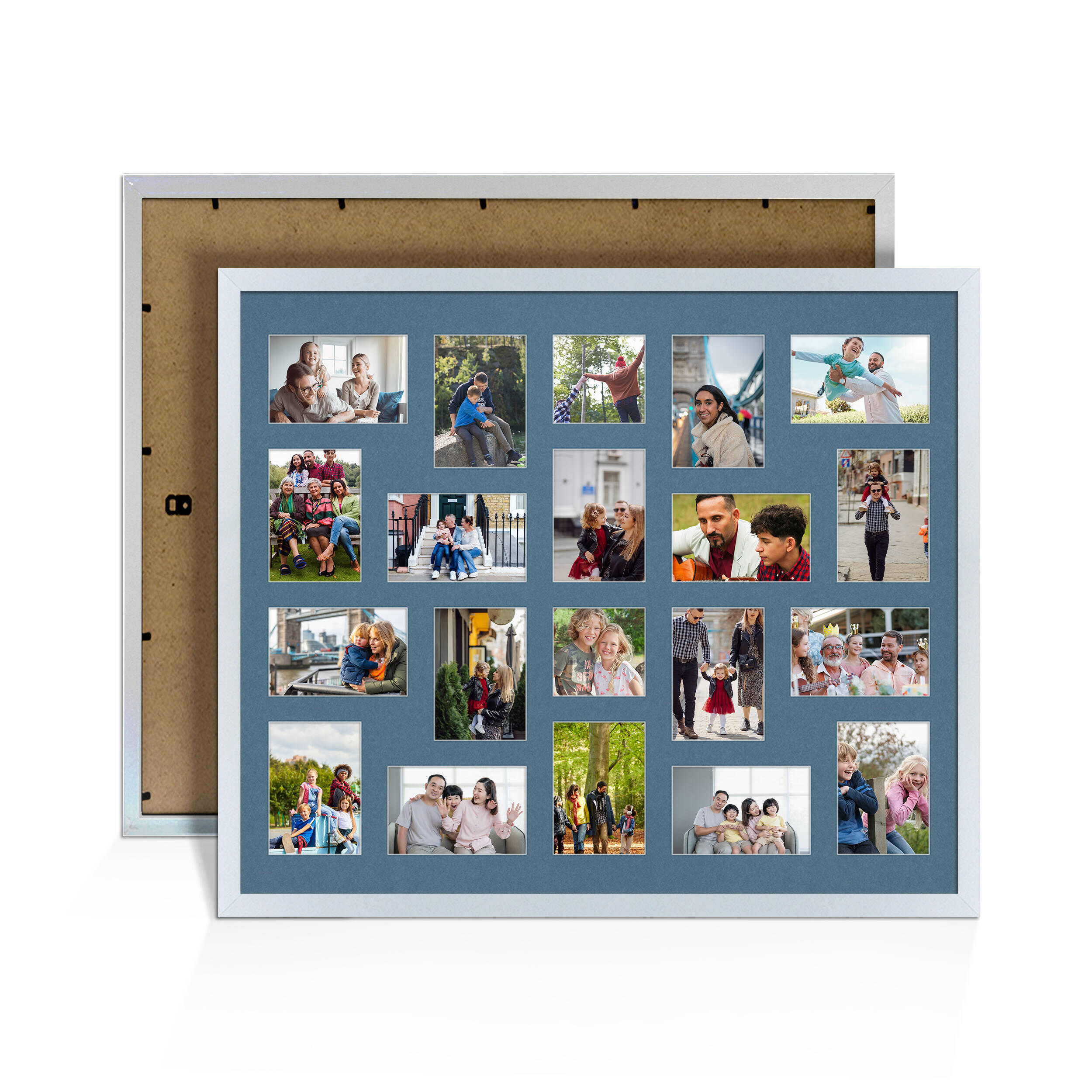 Silver Colour Multi Aperture Photo Frame 6X4 (x18) and 4X4 (x2) Pictures – Collage Wall Frame for Family Photos – 80x70cm Picture Frame Size