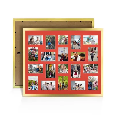 Gold Colour Multi Aperture Photo Frame 6X4 (x18) and 4X4 (x2) Pictures – Collage Wall Frame For Family Photos – 80x70cm Picture Frame Size