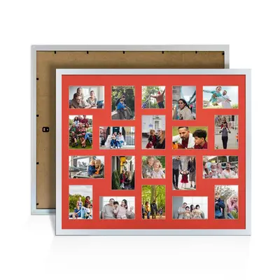 Silver Colour Multi Aperture Photo Frame 6X4 (x18) and 4X4 (x2) Pictures – Collage Wall Frame For Loved Ones Photos – 80x70cm Frame Size