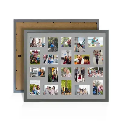 Dark Grey Colour Multi Aperture Photo Frame 6X4 (x18) and 4X4 (x2) Pictures – Collage Wall Frame For Loved Ones Photos – 80x70cm Frame Size
