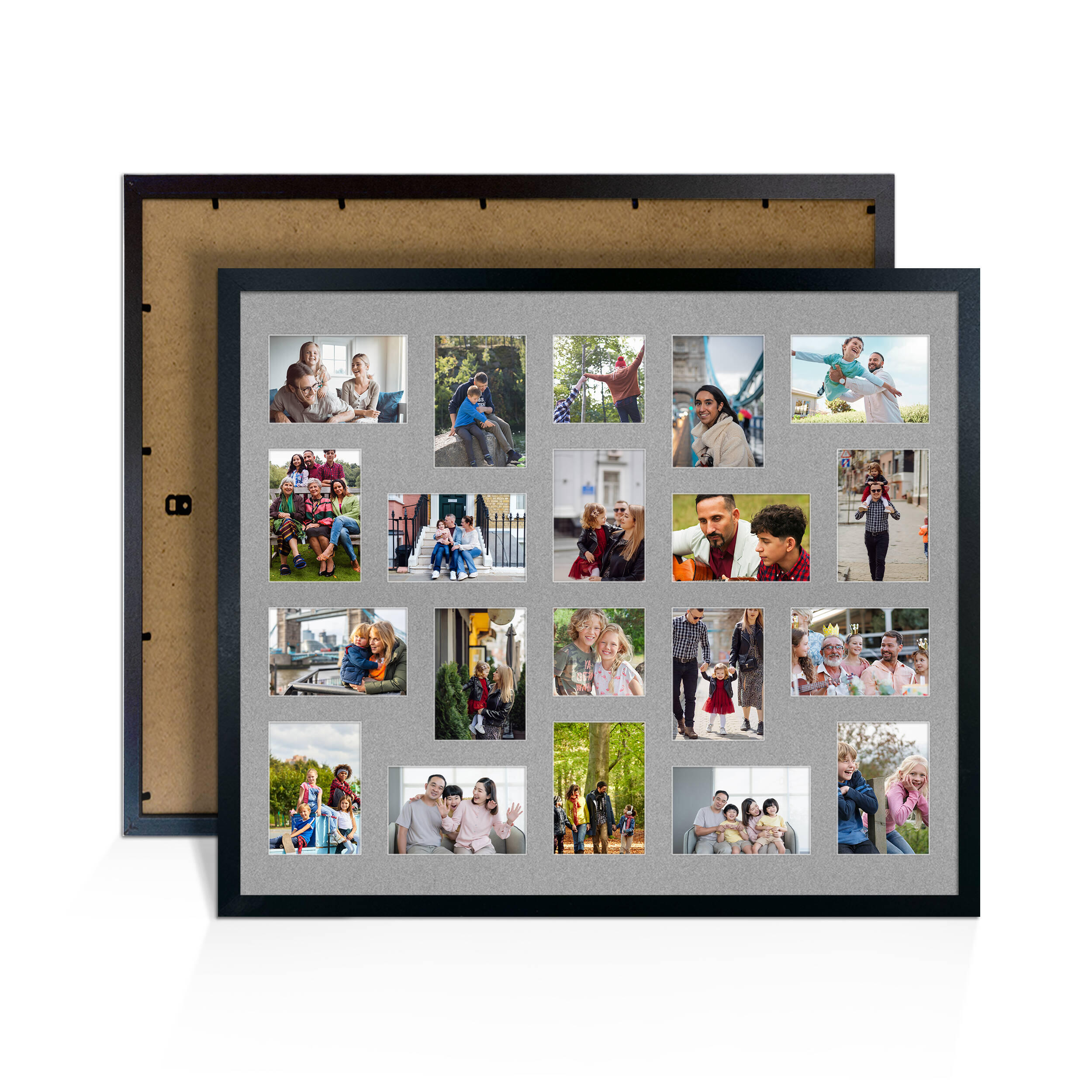 Black Colour Multi Aperture Photo Frame 6X4 (x18) and 4X4 (x2) Pictures – Collage Wall Frame For Family Photos – 80x70cm Picture Frame Size