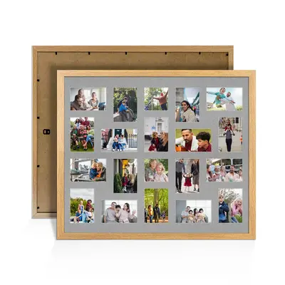Oak Colour Multi Aperture Photo Frame 6X4 (x18) and 4X4 (x2) Pictures – Collage Wall Frame For Family Photos – 80x70cm Picture Frame Size