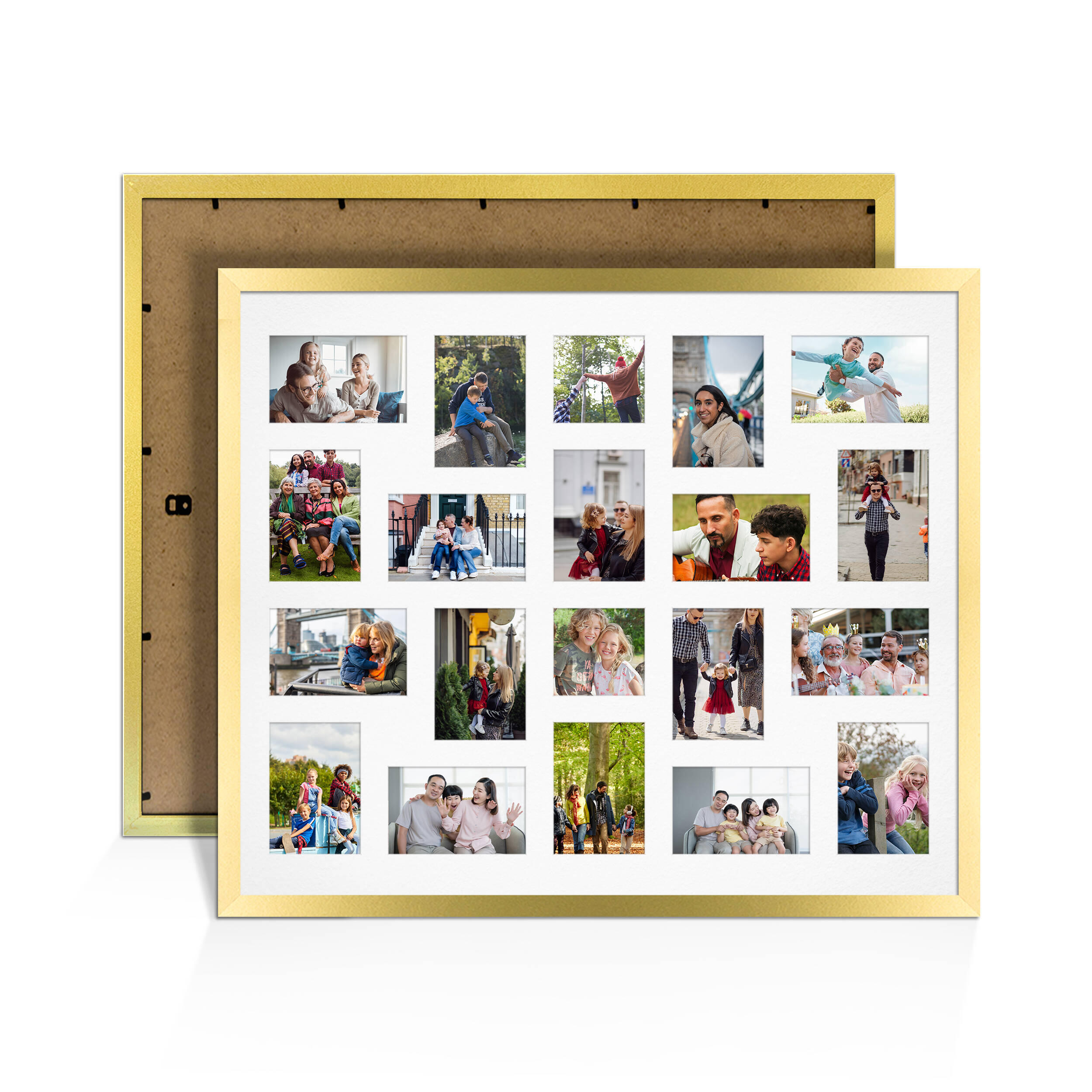 Gold Colour Multi Aperture Photo Frame 6X4 (x18) and 4X4 (x2) Pictures – Collage Wall Frame For Family Photos – 80x70cm Picture Frame Size