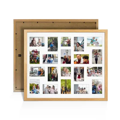 Oak Colour Multi Aperture Photo Frame 6X4 (x18) and 4X4 (x2) Pictures – Collage Wall Frame For Family Photos – 80x70cm Picture Frame Size