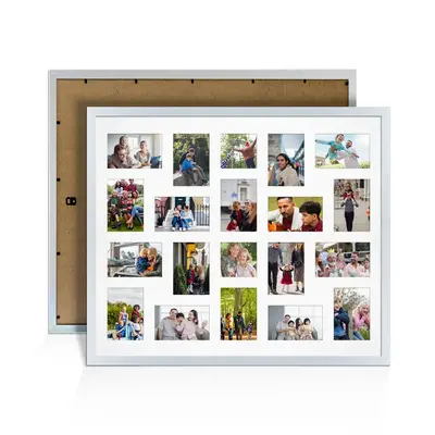 Silver Colour Multi Aperture Photo Frame 6X4 (x18) and 4X4 (x2) Pictures – Collage Wall Frame For Loved Ones Photos – 80x70cm Frame Size