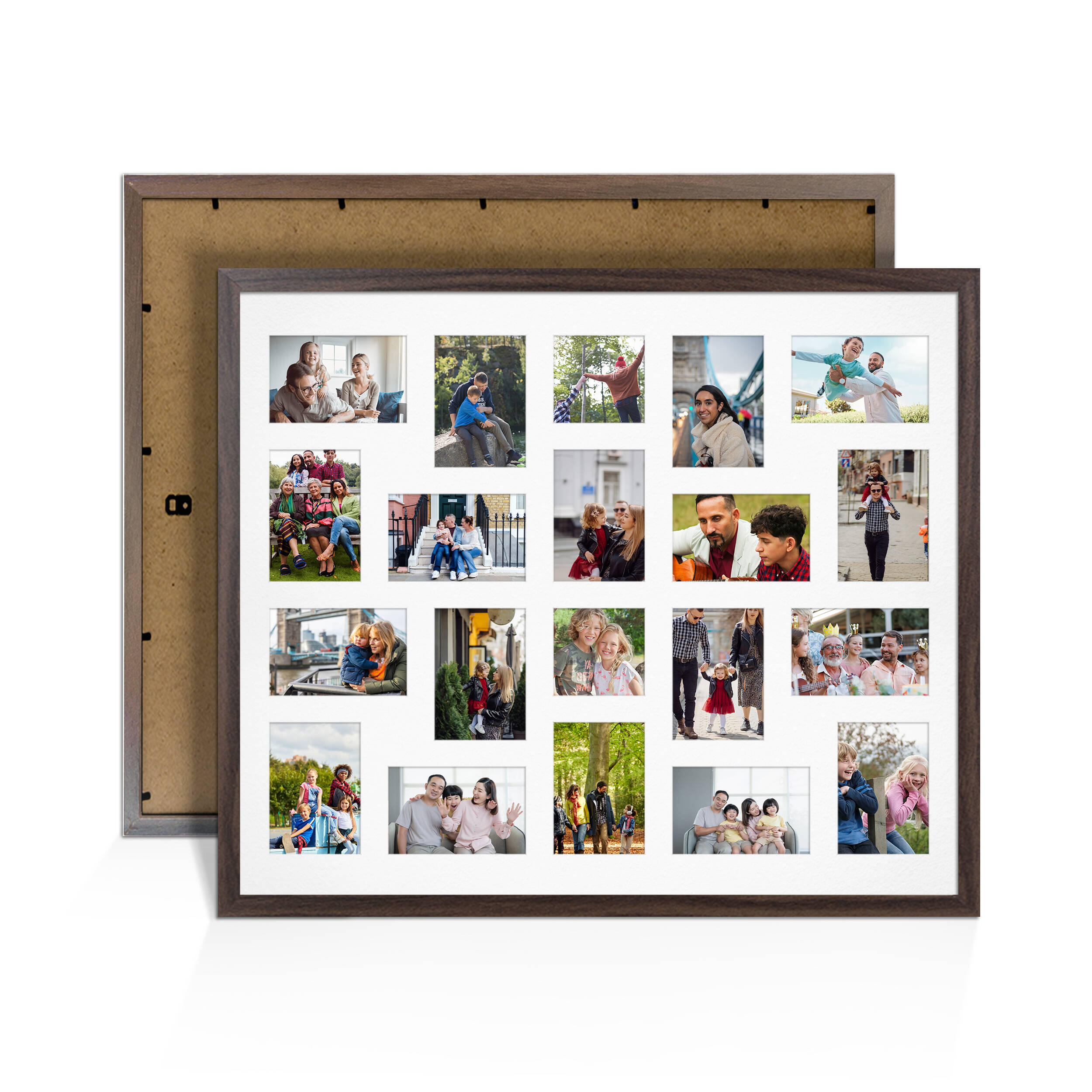 Walnut Colour Multi Aperture Photo Frame 6X4 (x18) and 4X4 (x2) Pictures – Collage Wall Frame for Family Photos – 80x70cm Picture Frame Size