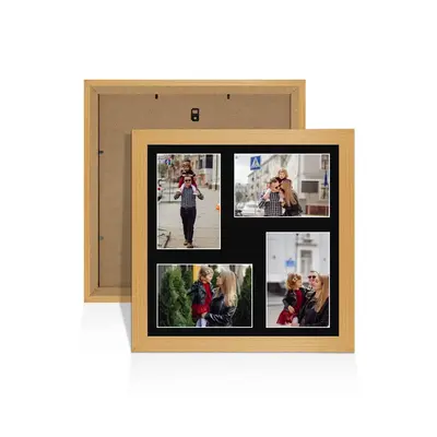 Country Pine Colour Multi Aperture Photo Frame 6X4 (x4) Pictures – Collage Wall Frame for Family Photos – 12x12 Picture Frame Size