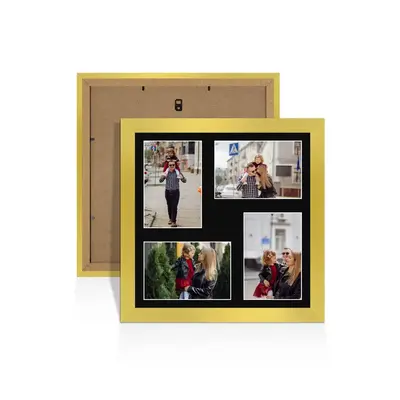 Gold Colour Multi Aperture Photo Frame 6X4 (x4) Pictures – Collage Wall Frame For Family Photos – 12x12 Picture Frame Size